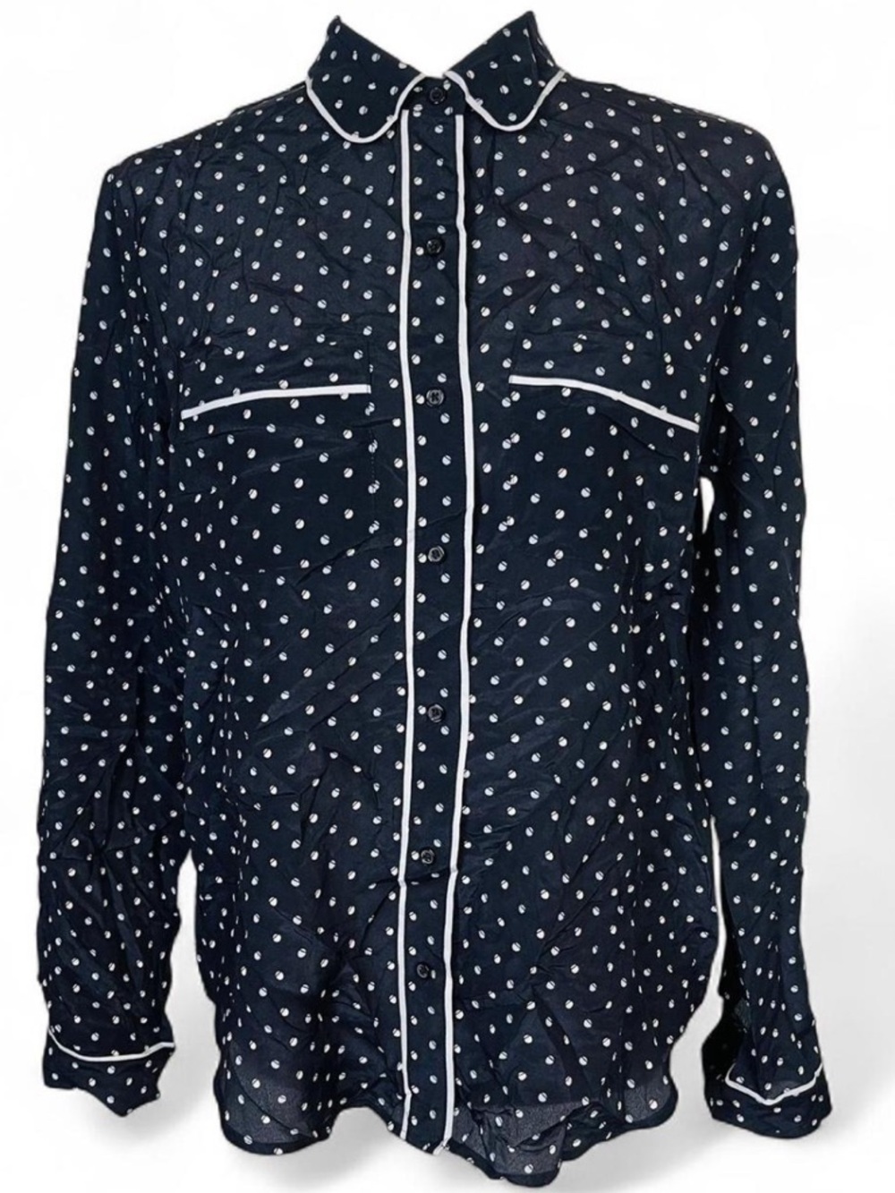 Ann Taylor Size Small S 100% Silk Long Sleeve Button Down Shirt Blouse Polka Dot